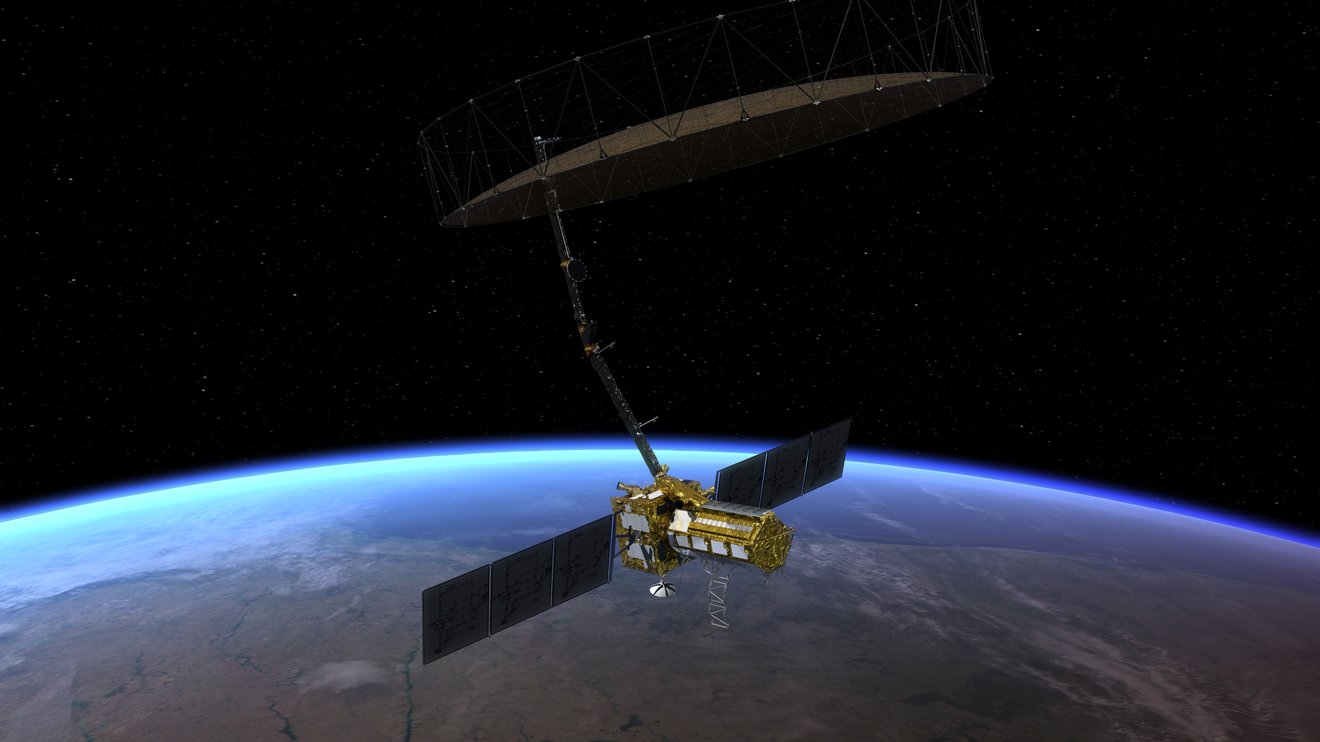 A solar-powered satellite operating above Earth